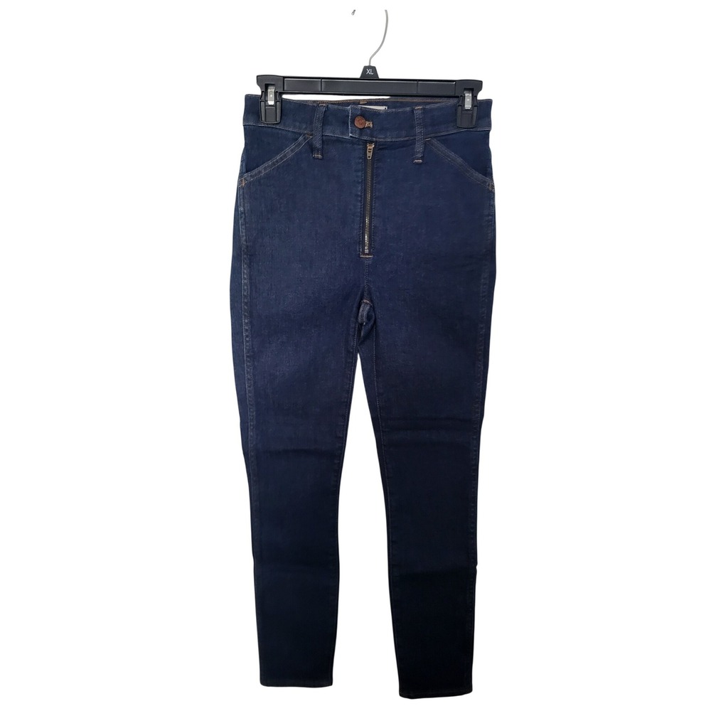 Madewell Skinny Jeans Womens 24 Dark Blue Exposed Zip High Rise Patch Pockets